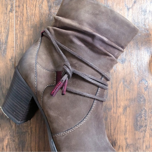 Tamaris • Lizudi ankle boots brown leather booties heeled fleece lined tassel - Picture 7 of 14